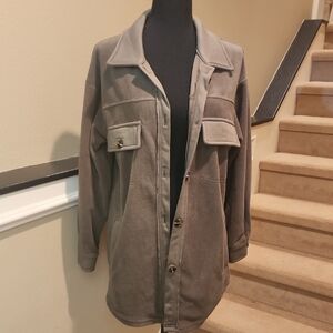 Merry Fun Olive Green Brushed Button Down Flannel Shacket NWT Small